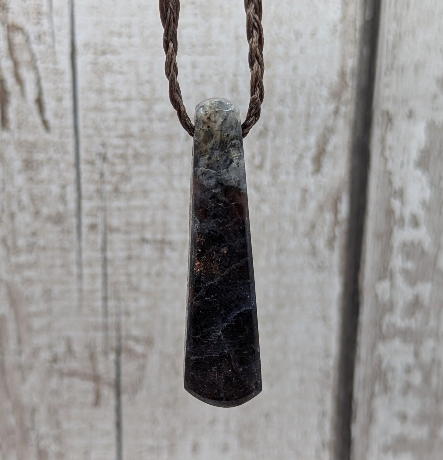 Iolite and Sunstone Teardrop hand carved Necklace – Roimata Pendant of Balance, Spiritual Energy Jewellery Inspired by Polynesian Symbolism.