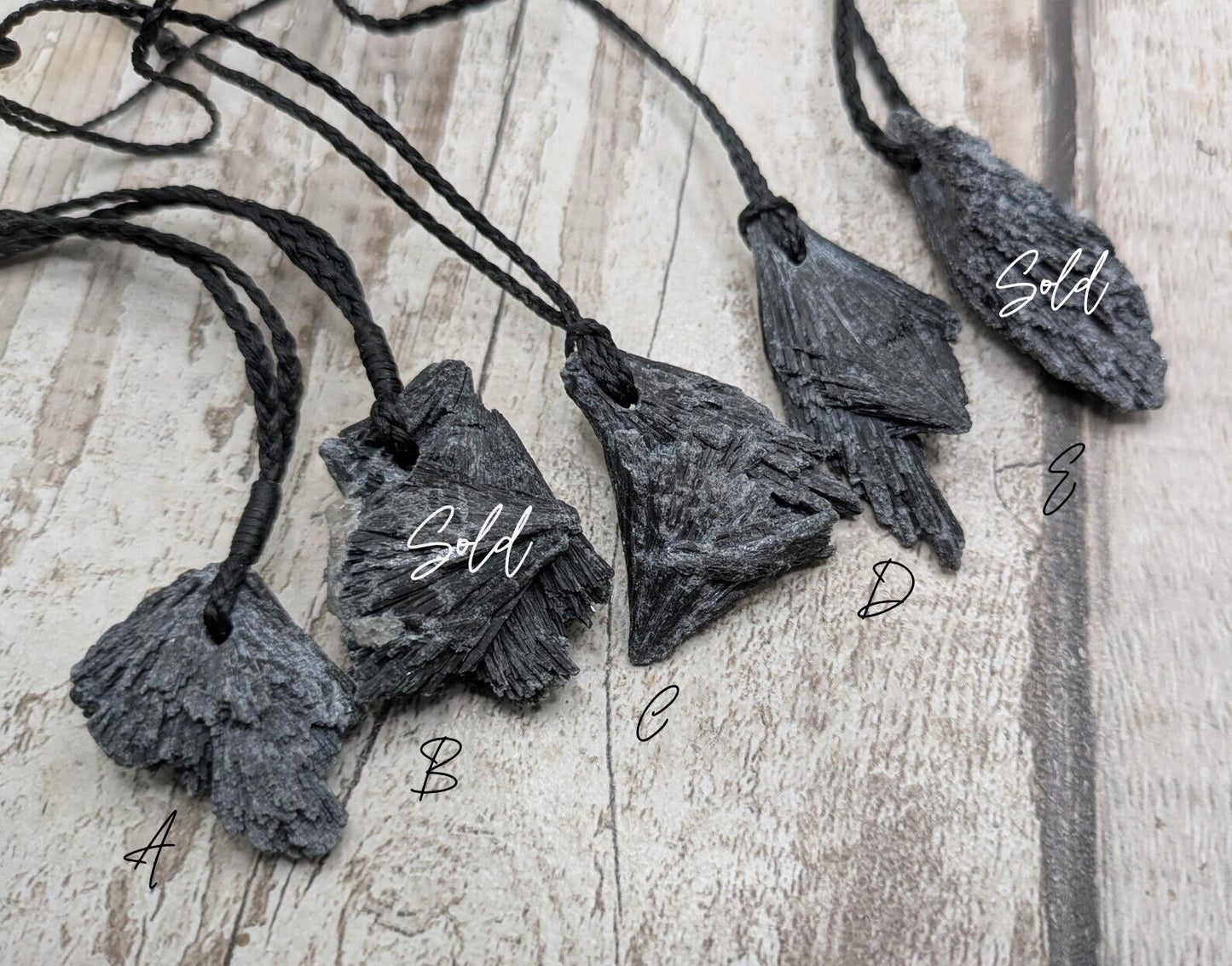 Raw Black Kyanite Fan Pendant – Natural Healing Crystal Necklace, simple and casual jewellery, Each Unique, Handmade Cord Setting