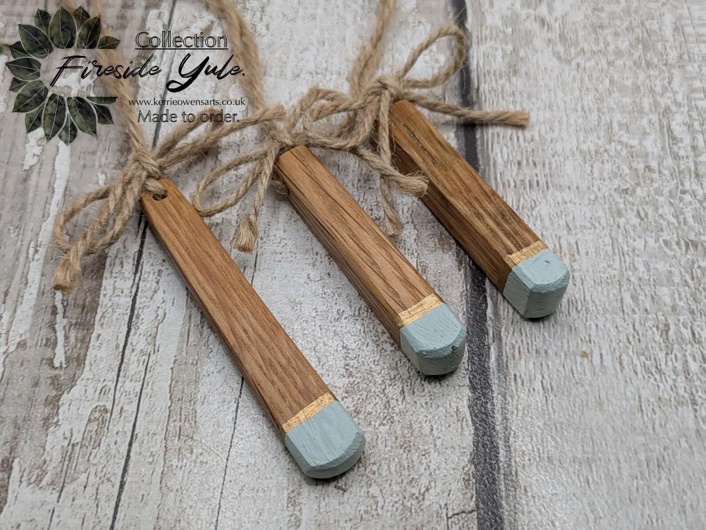 3 pack Oak wood teardrop Christmas decoration. Made to order.