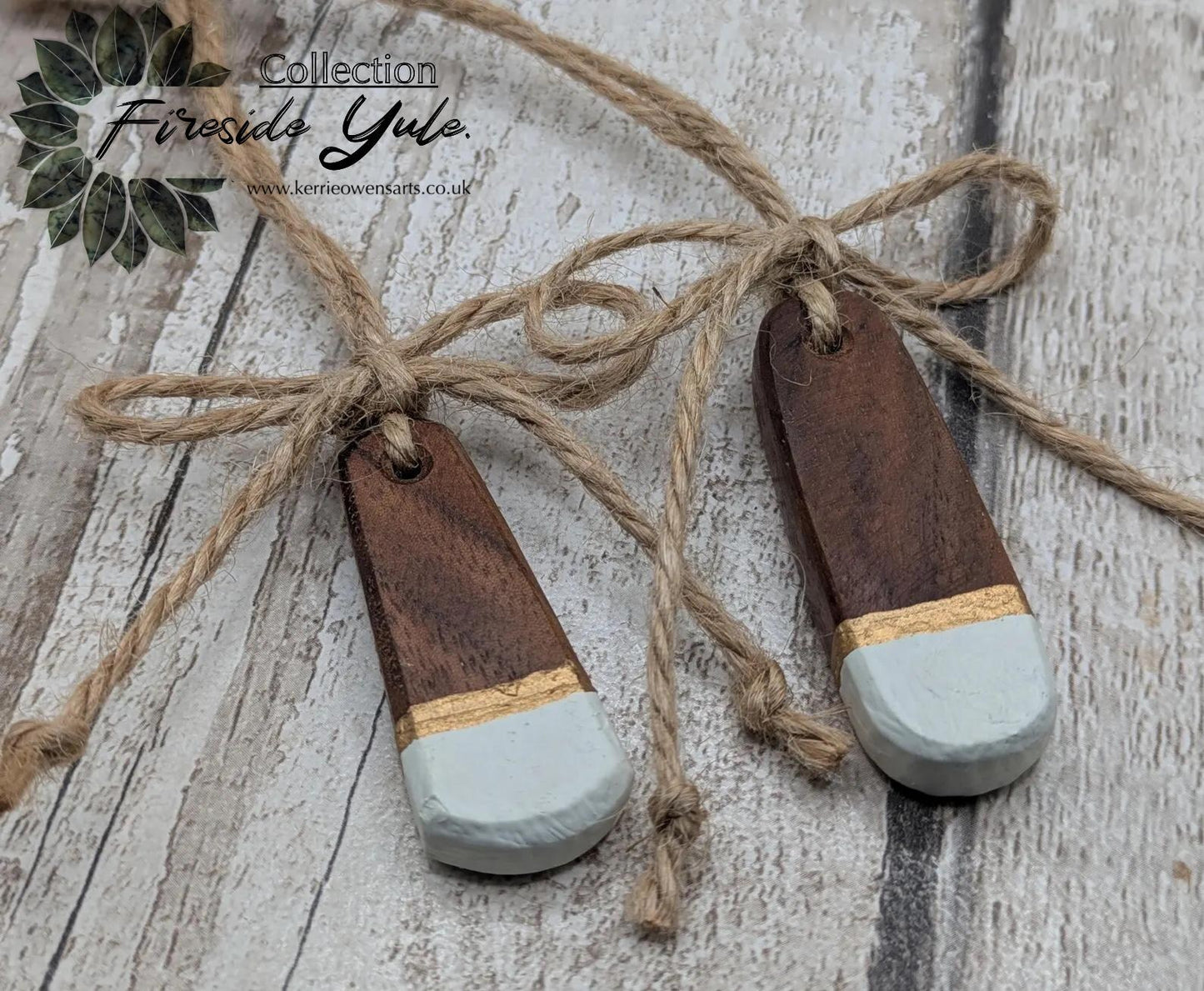 2 pack Walnut wood tear drop hanging Christmas decoration. Made to order.