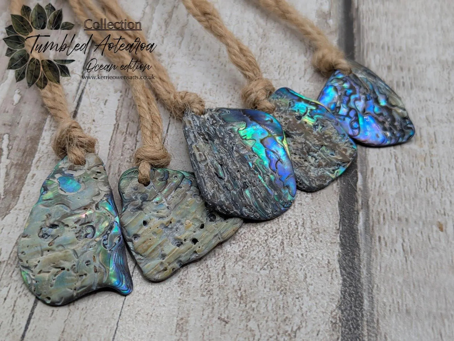 5 pack New Zealand Rainbow Pāua shell seasonal hanging tree decorations.