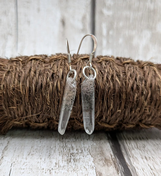 Rutilated quartz Crystal drop earrings with 925 sterling silver findings.