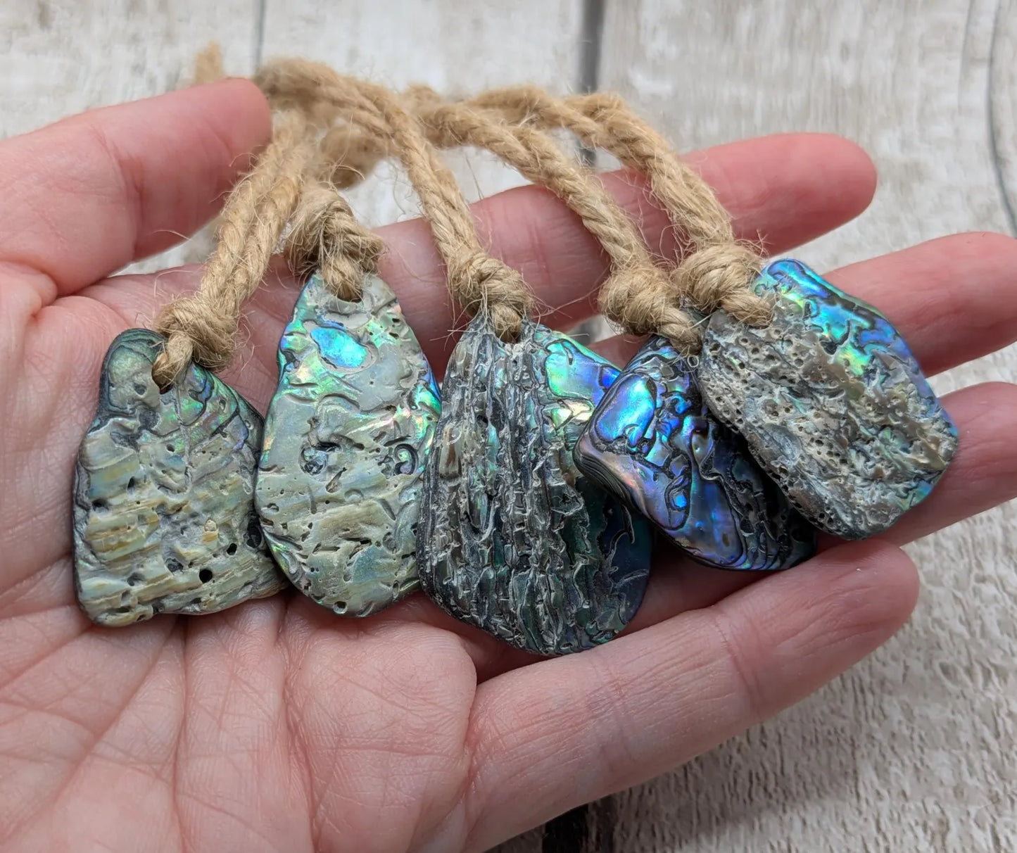 5 pack New Zealand Rainbow Pāua shell seasonal hanging tree decorations.