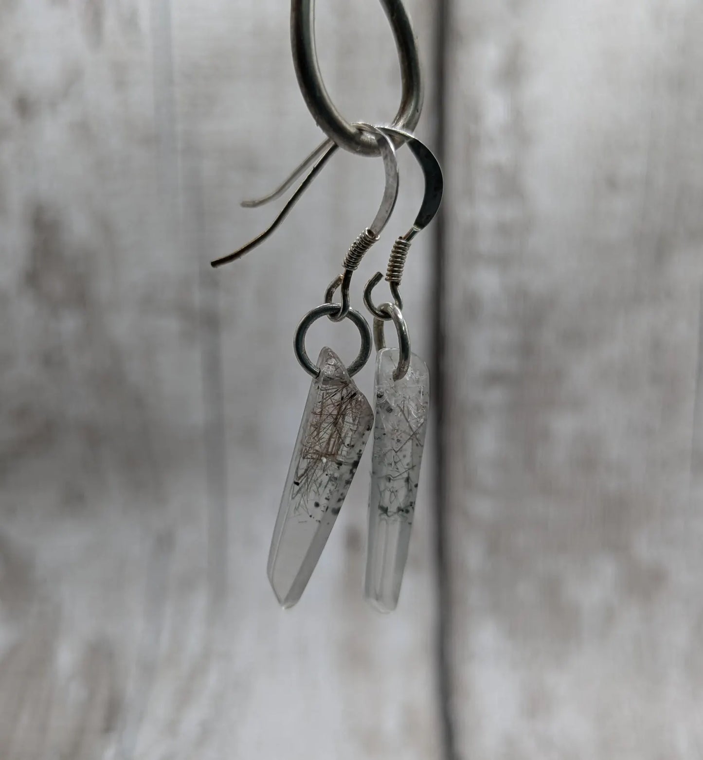 Rutilated quartz Crystal drop earrings with 925 sterling silver findings.