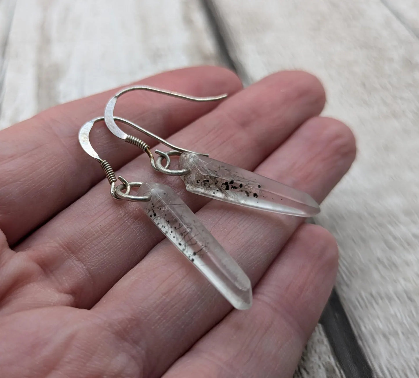 Rutilated quartz Crystal drop earrings with 925 sterling silver findings.