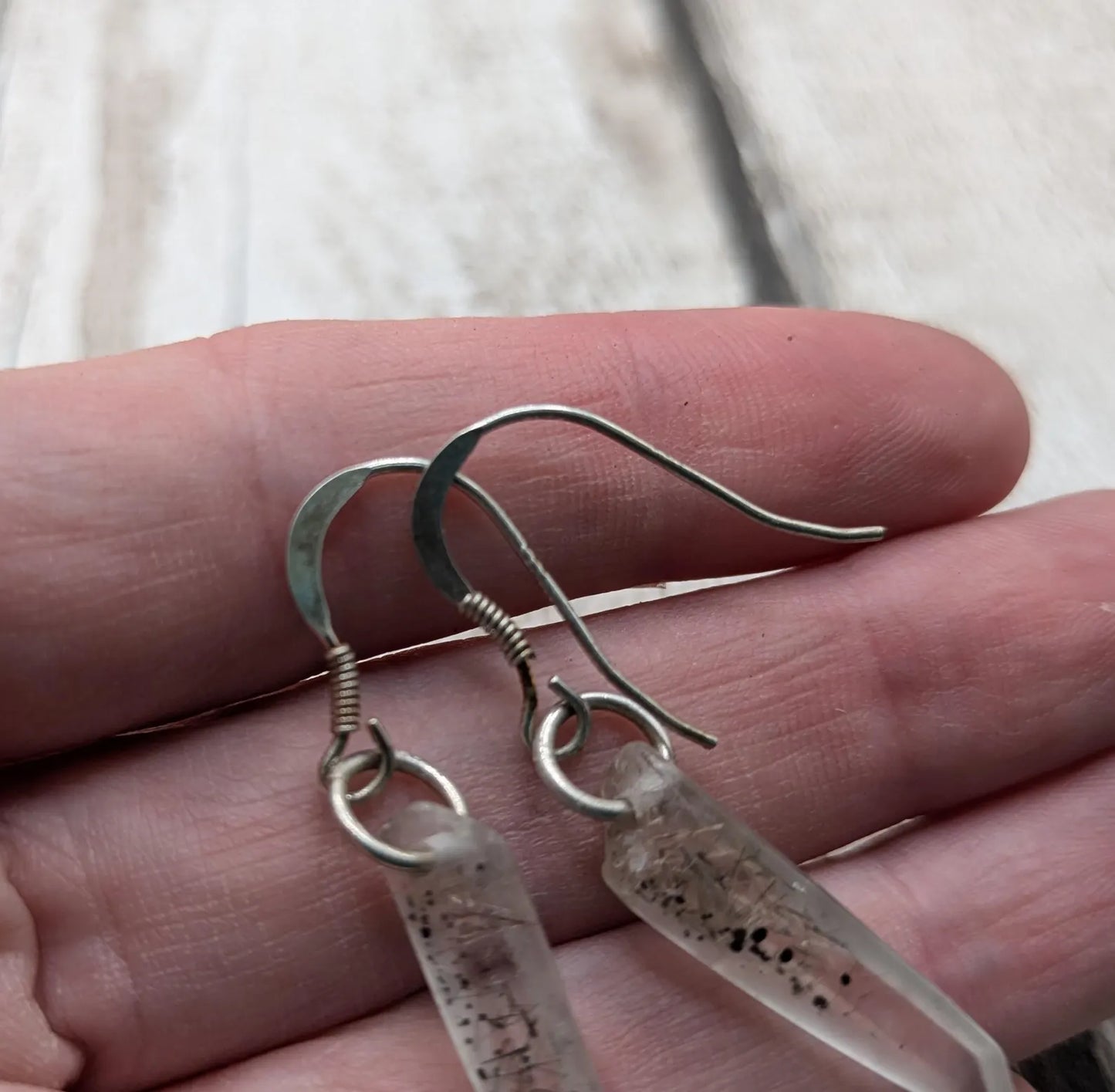 Rutilated quartz Crystal drop earrings with 925 sterling silver findings.