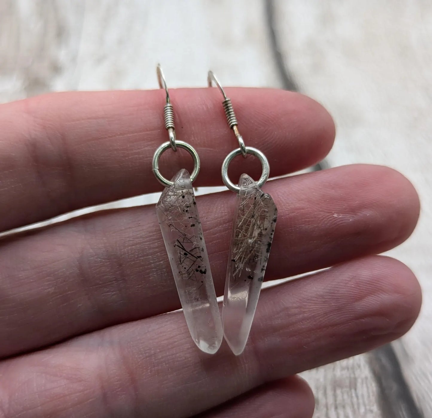 Rutilated quartz Crystal drop earrings with 925 sterling silver findings.