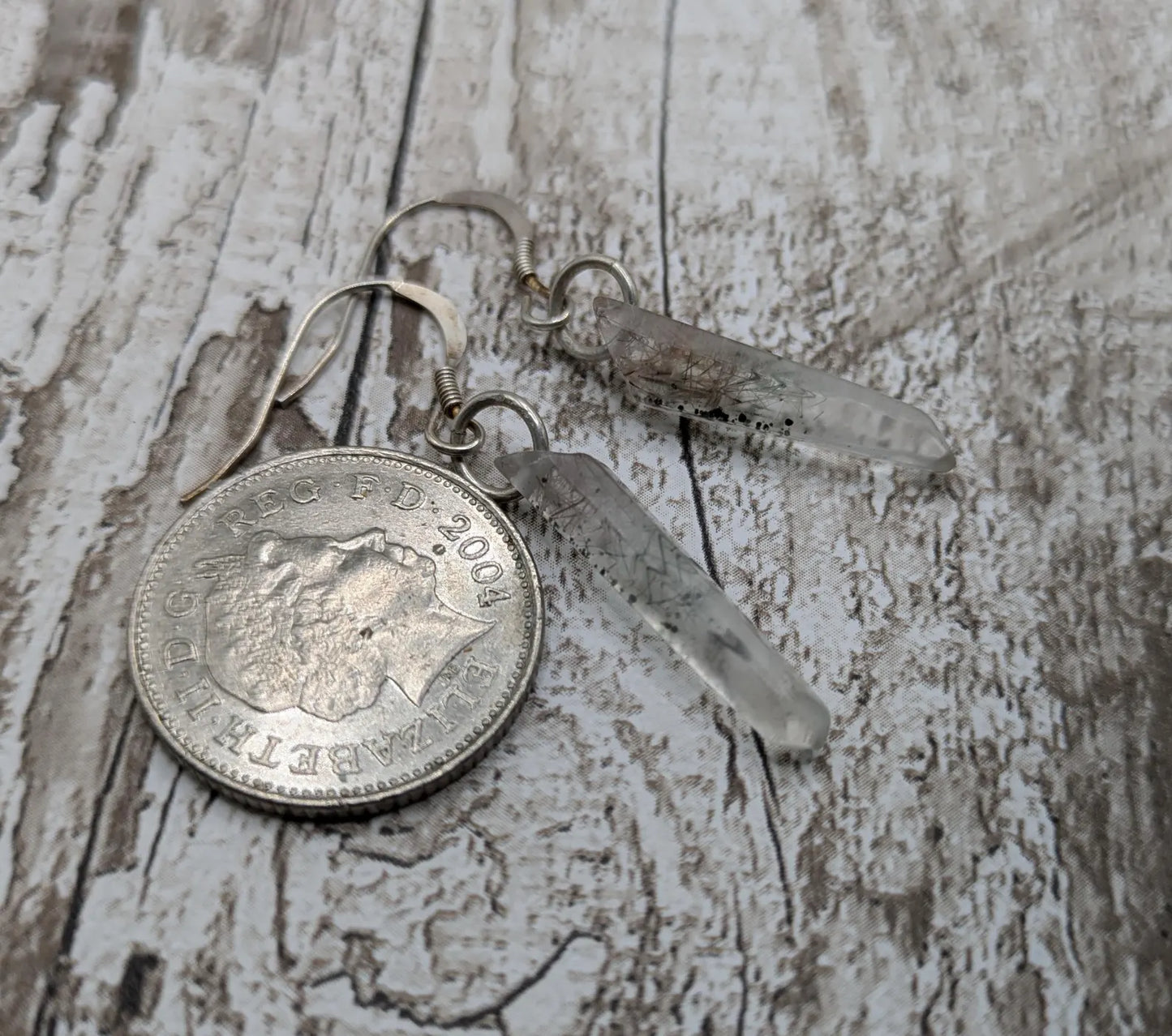 Rutilated quartz Crystal drop earrings with 925 sterling silver findings.