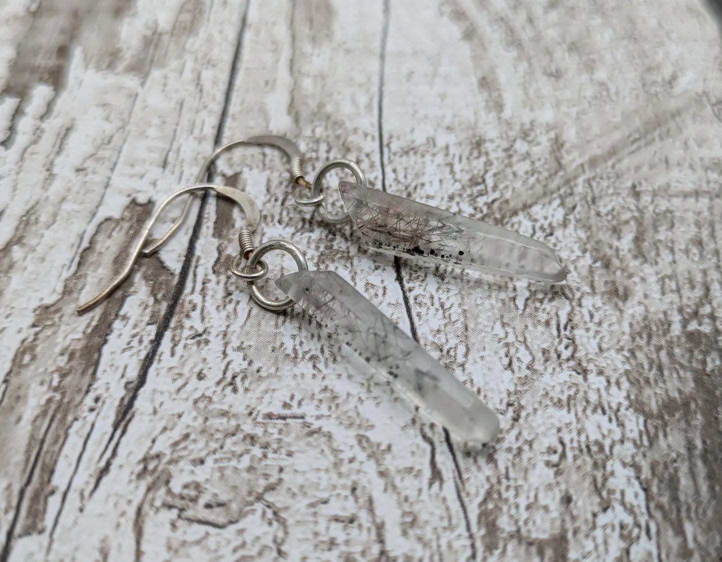 Rutilated quartz Crystal drop earrings with 925 sterling silver findings.