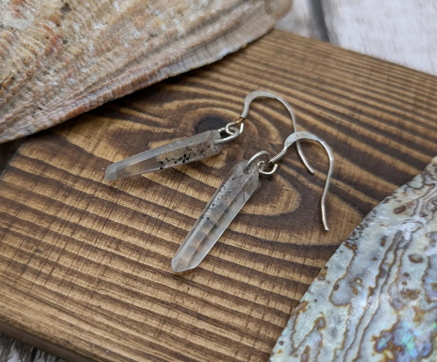 Rutilated quartz Crystal drop earrings with 925 sterling silver findings.