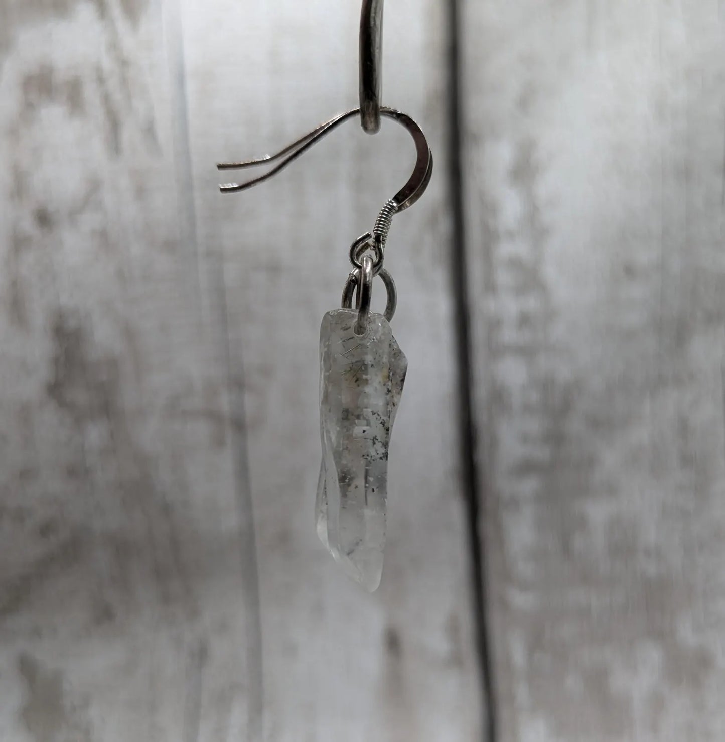 Quartz Crystal point drop earrings on 925 sterling silver.