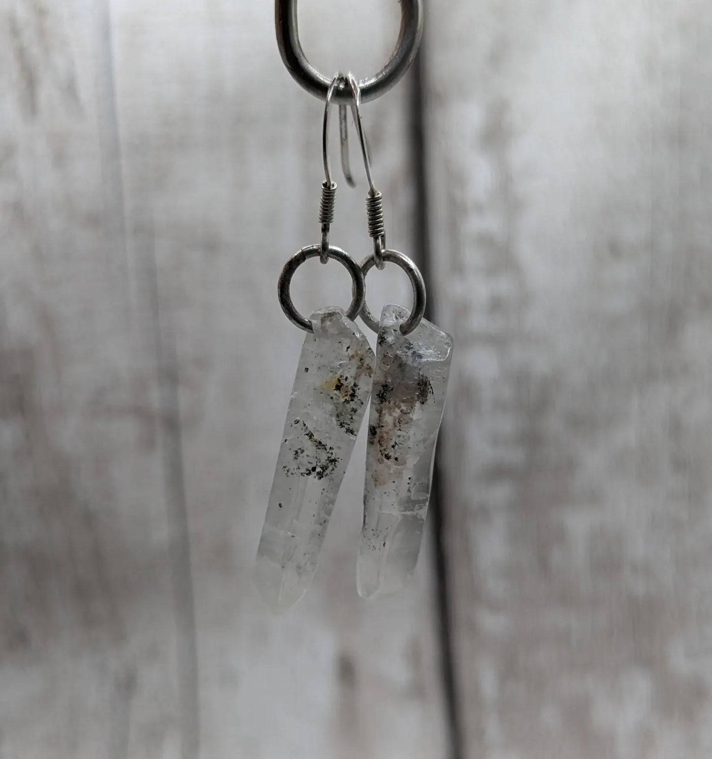 Quartz Crystal point drop earrings on 925 sterling silver.