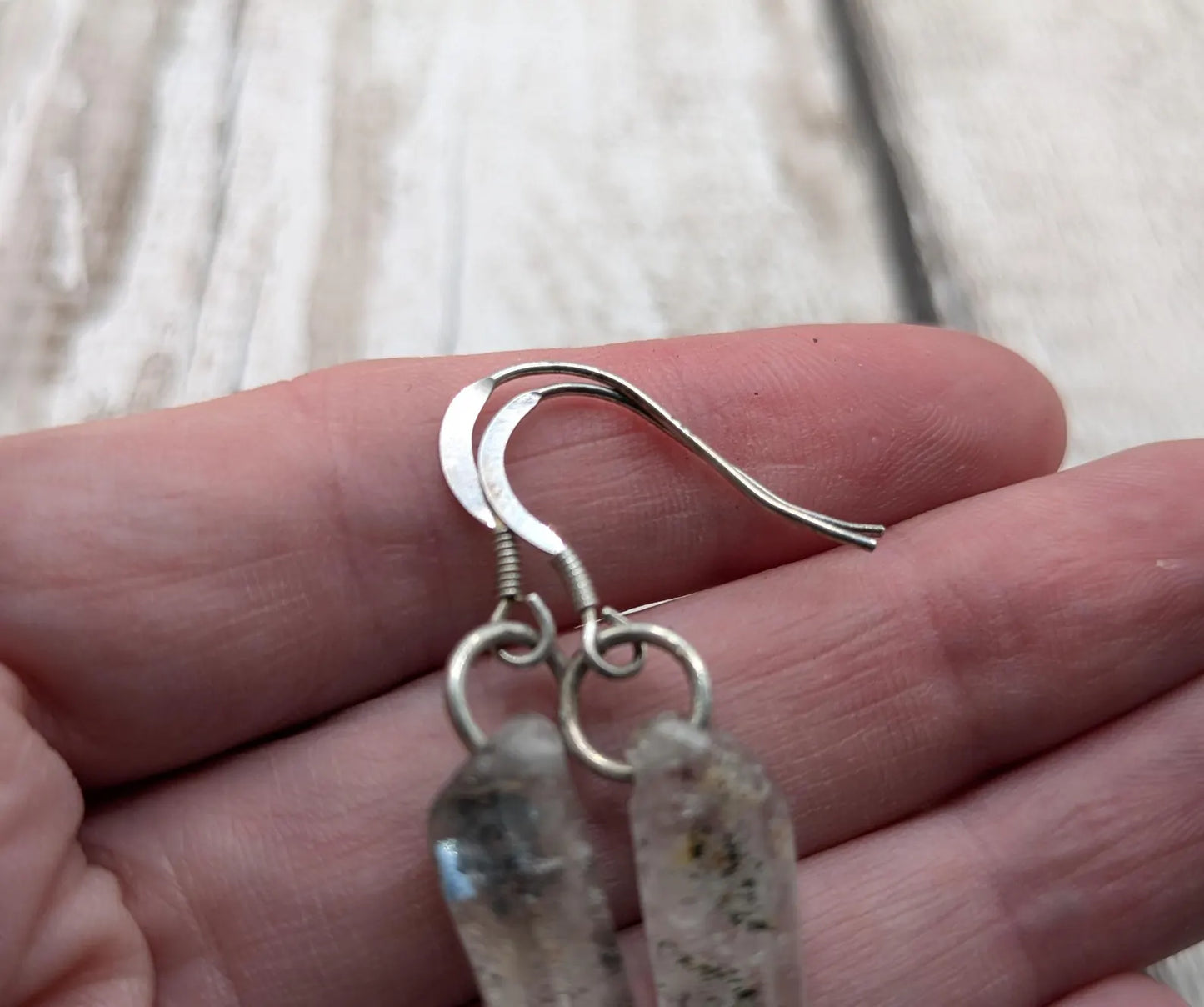 Quartz Crystal point drop earrings on 925 sterling silver.