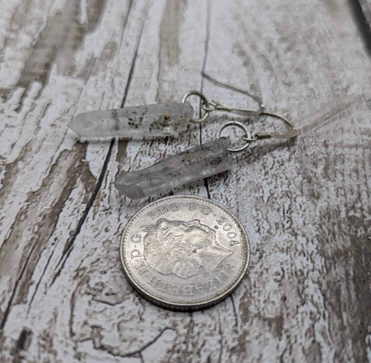 Quartz Crystal point drop earrings on 925 sterling silver.