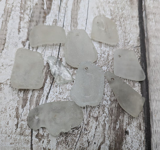 White Frosted Hand-Drilled Sea Glass Beads