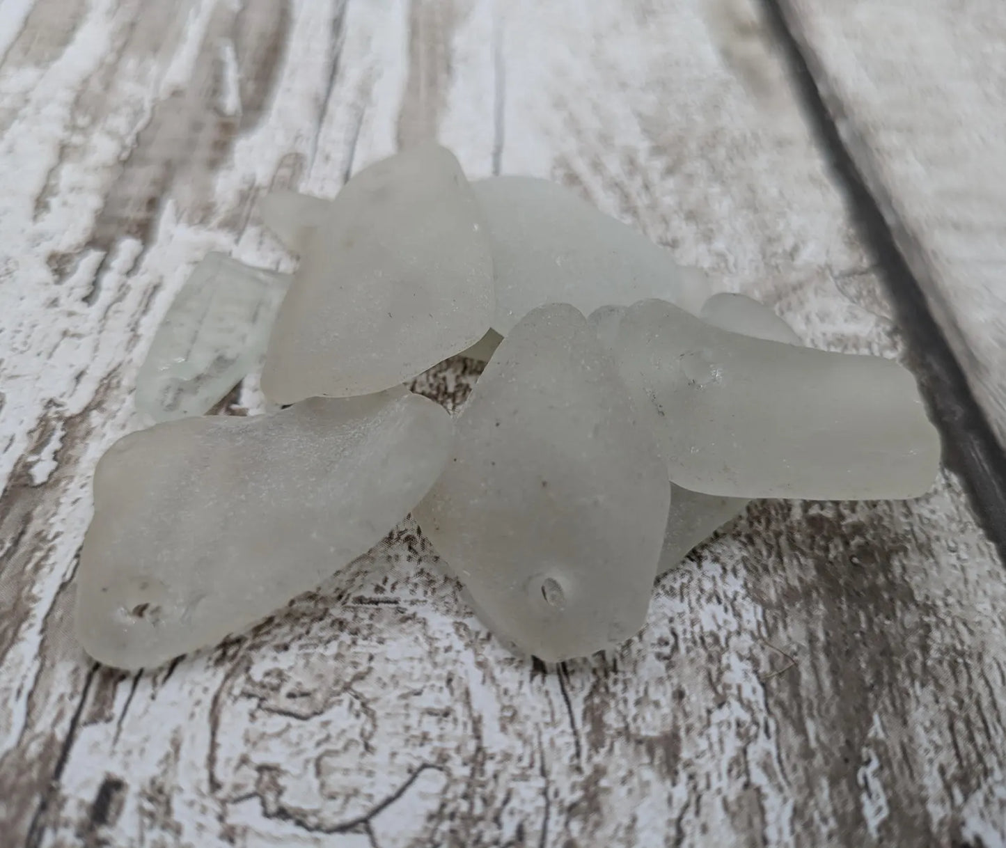 White Frosted Hand-Drilled Sea Glass Beads