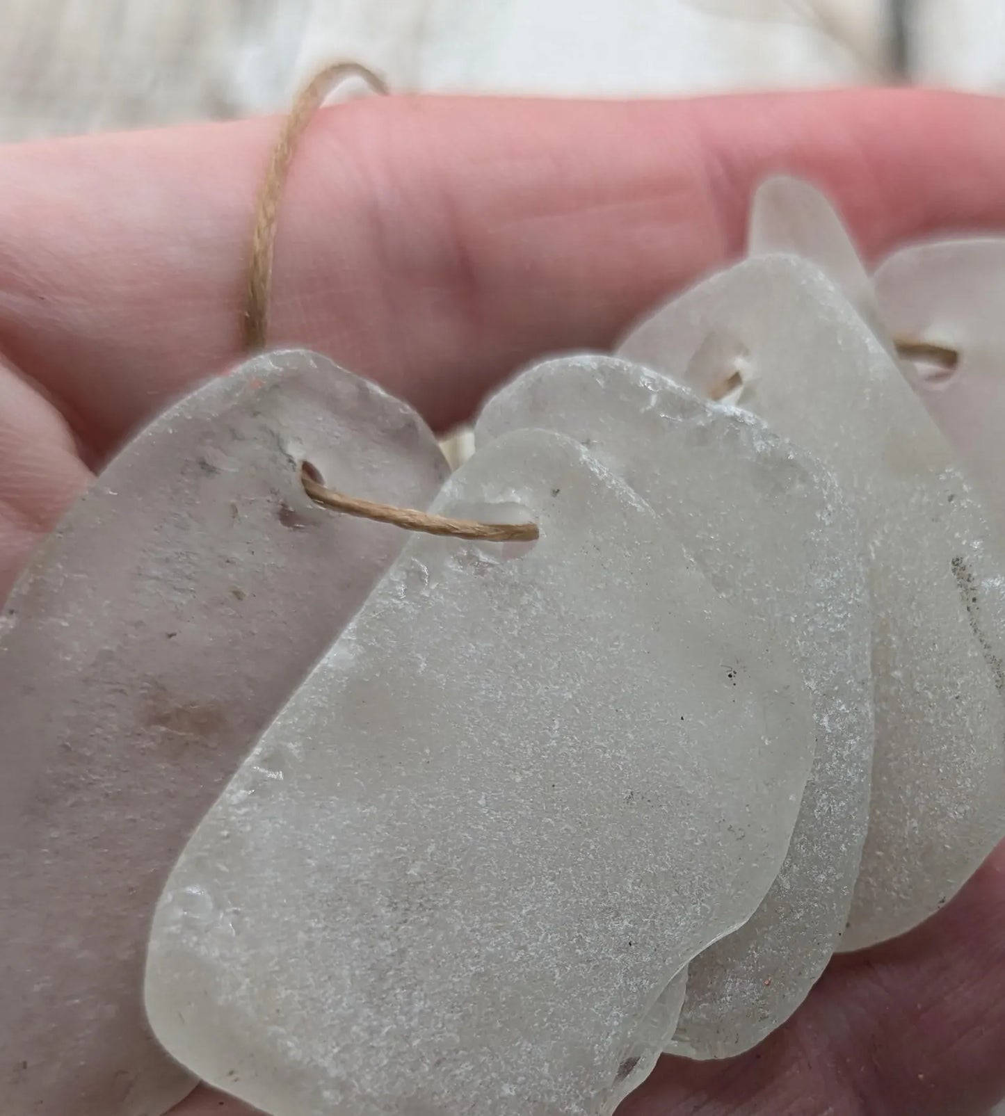 White Frosted Hand-Drilled Sea Glass Beads