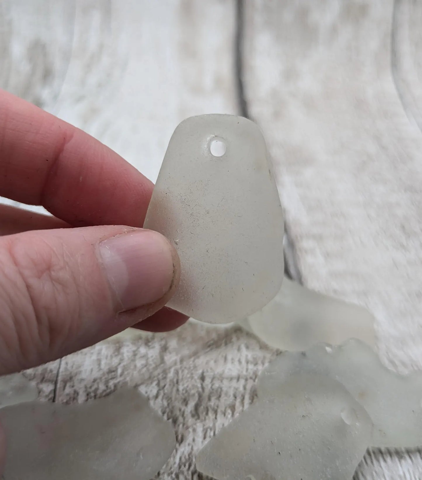 White Frosted Hand-Drilled Sea Glass Beads