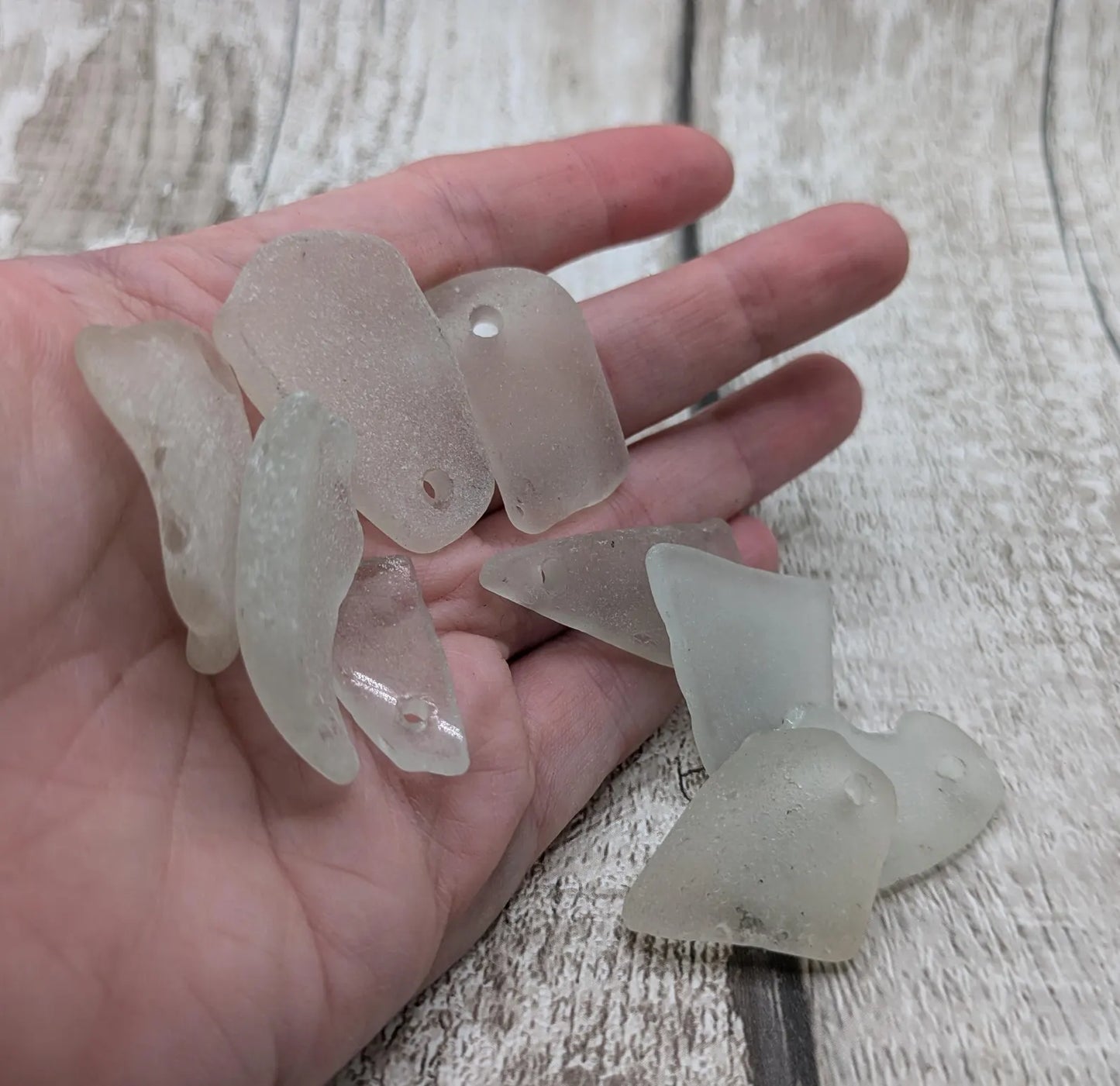 White Frosted Hand-Drilled Sea Glass Beads