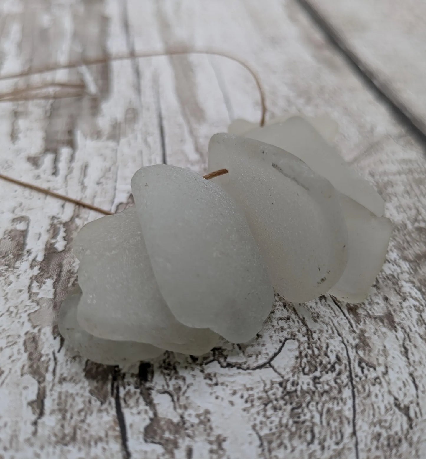 White Frosted Hand-Drilled Sea Glass Beads