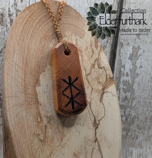 Yew wood roimata protection bind rune pendant.