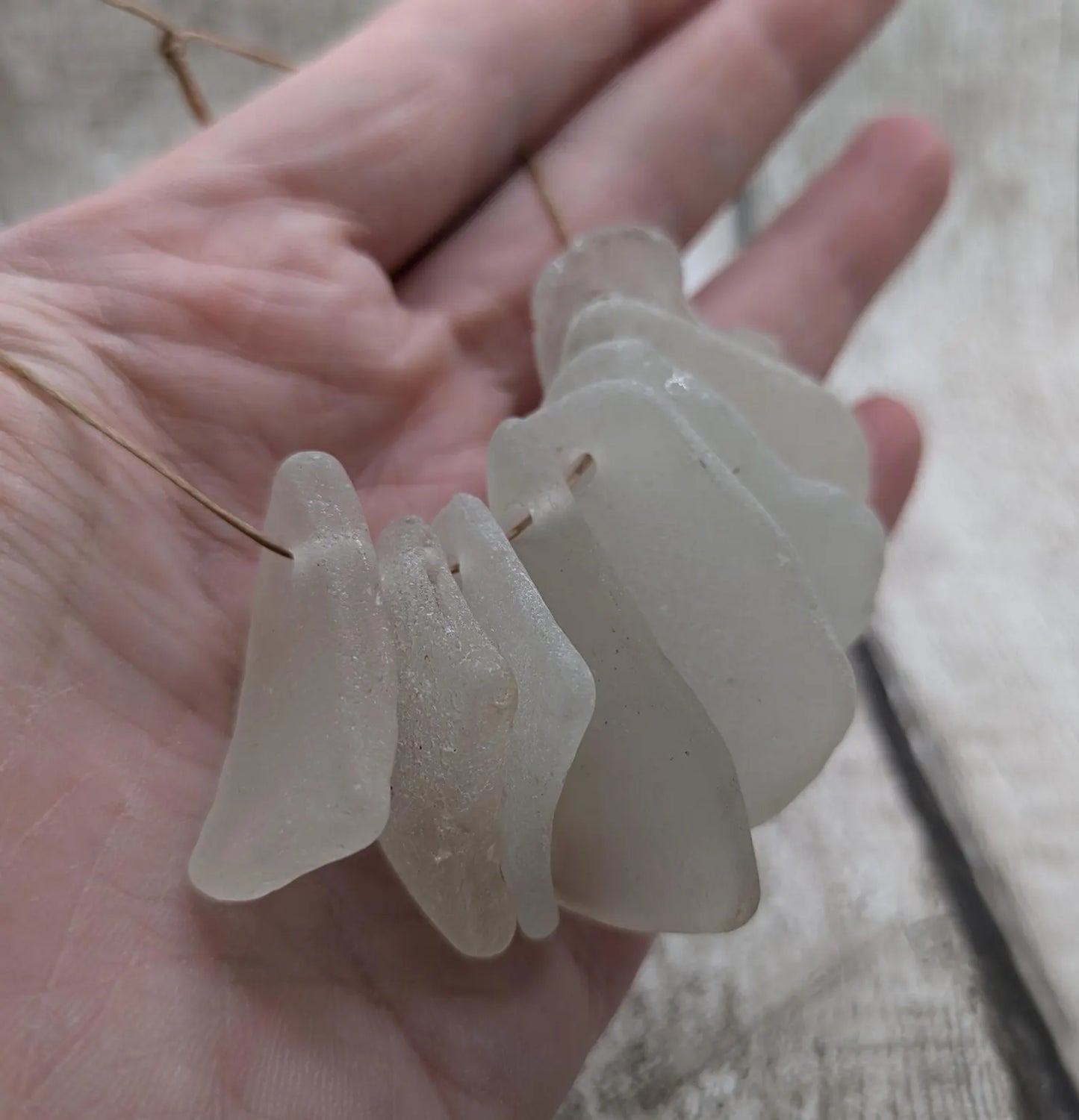 White Frosted Hand-Drilled Sea Glass Beads