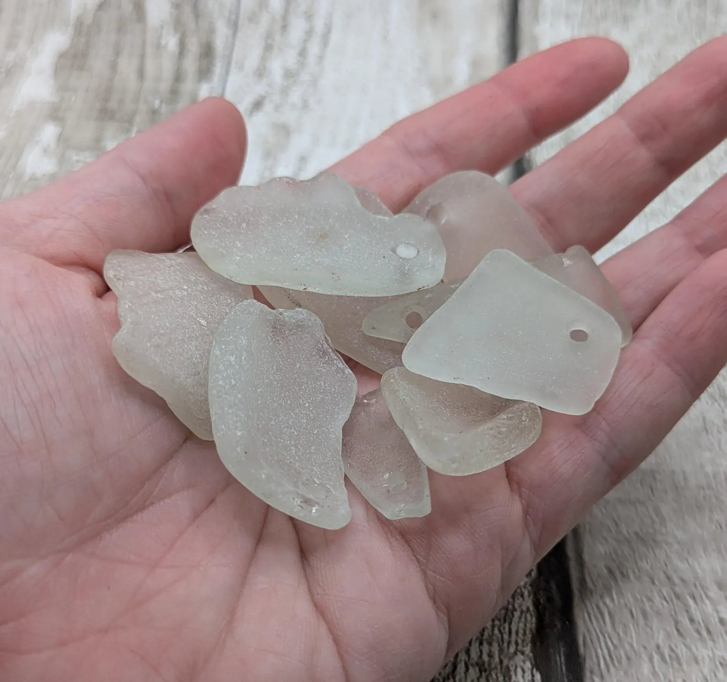 White Frosted Hand-Drilled Sea Glass Beads