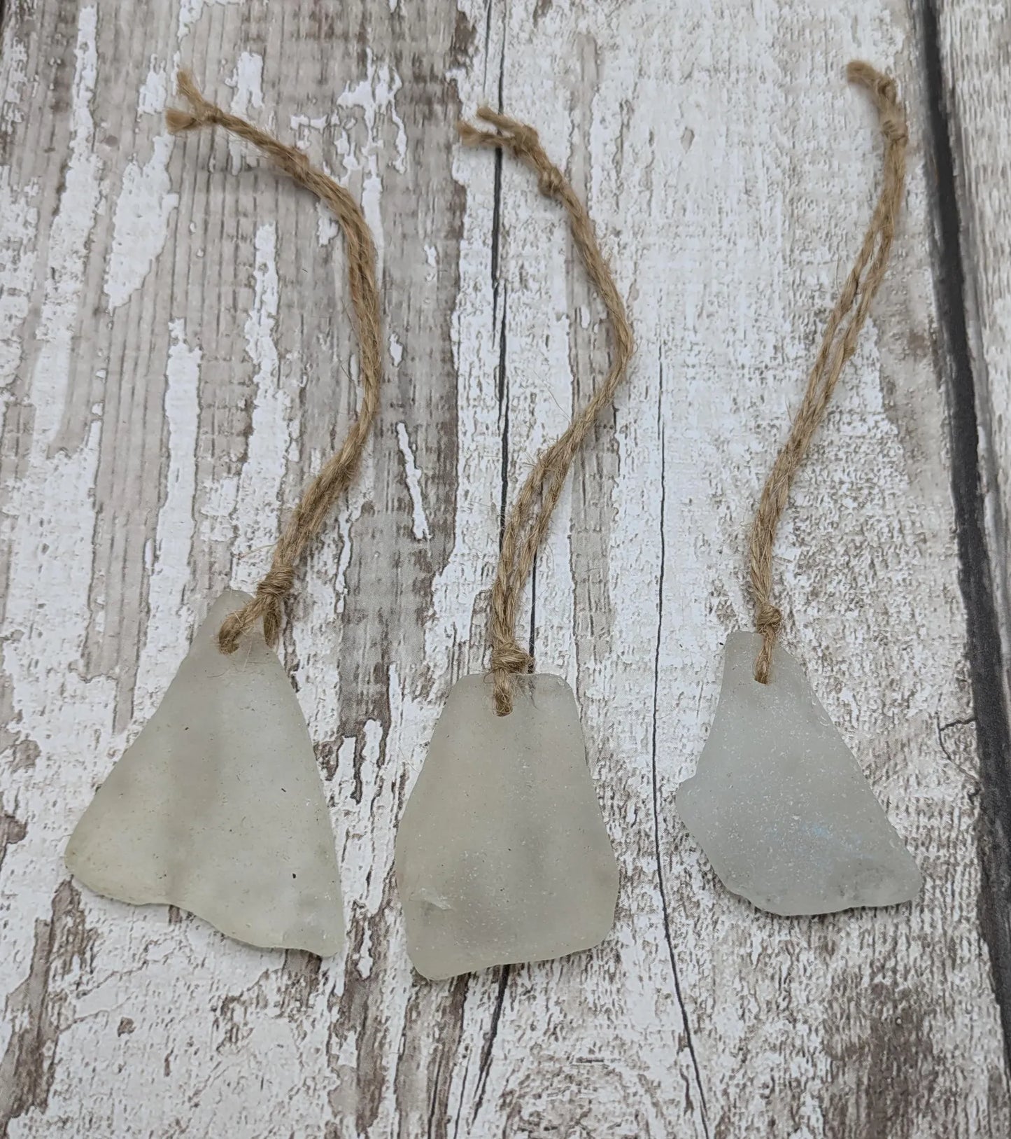 Coastal Charm: 3 Pack White Frosted Sea Glass Christmas Decorations