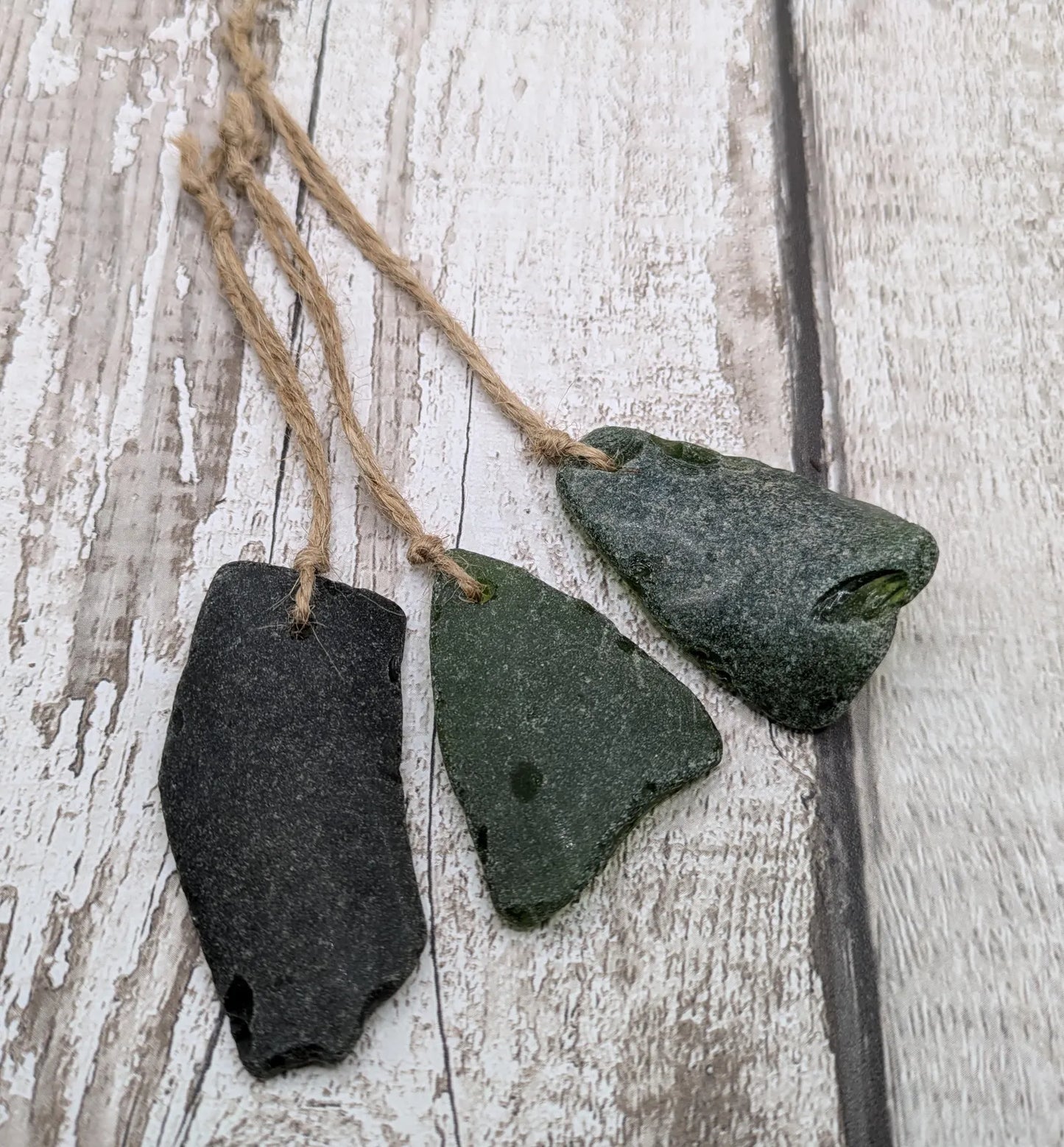 Coastal Charm: 3 Pack Green Sea Glass Christmas Tree Decorations