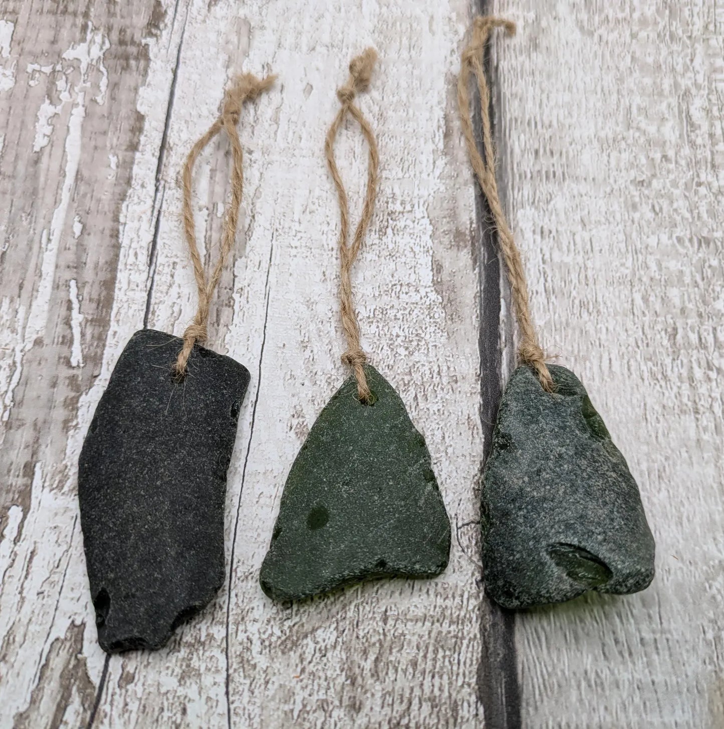 Coastal Charm: 3 Pack Green Sea Glass Christmas Tree Decorations