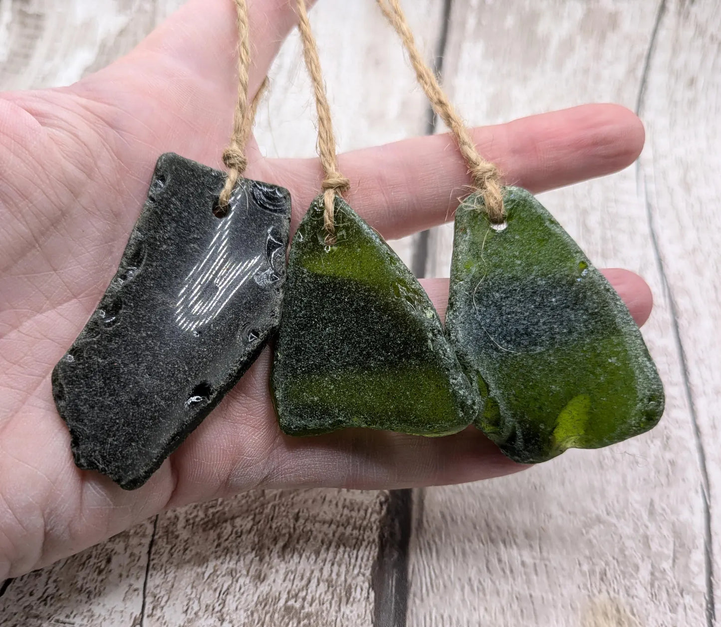 Coastal Charm: 3 Pack Green Sea Glass Christmas Tree Decorations