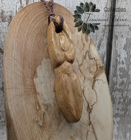 Maple wood carved goddess pendant