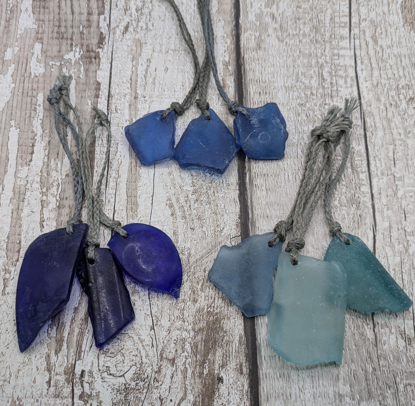 Dark Blue Sea Glass Christmas Tree Decorations - 3 Pack