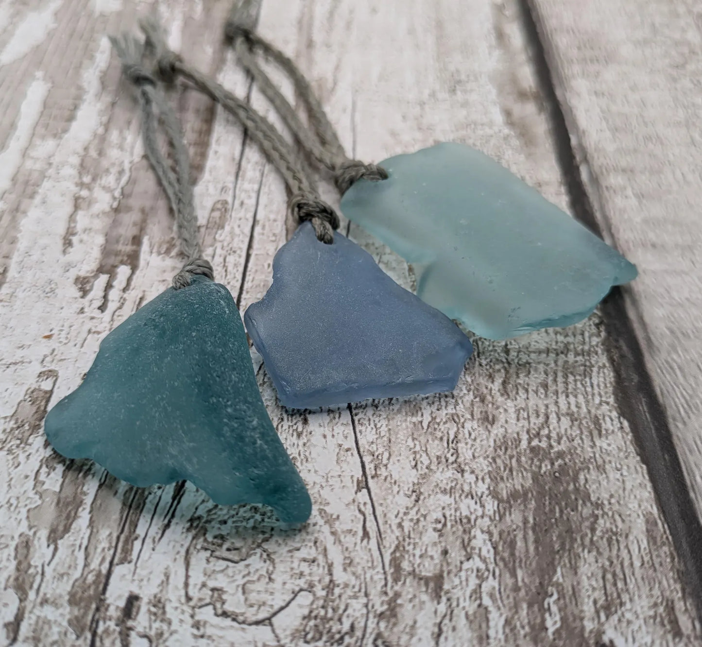 Coastal Elegance: 3 Pack Blue Sea Glass Christmas Ornaments