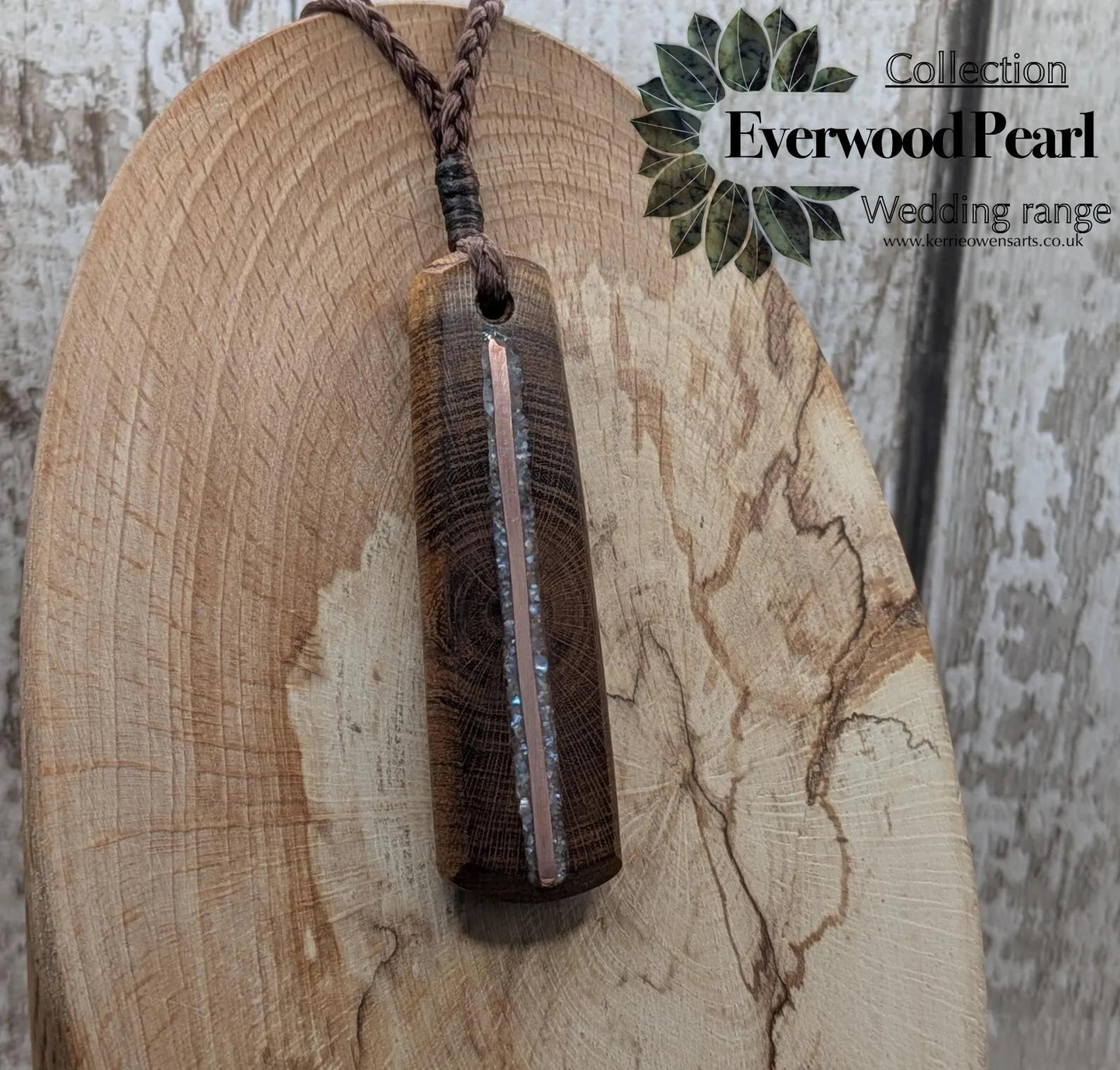 Laburnum wood roimata teardrop pendant with freshwater Pearl and copper.