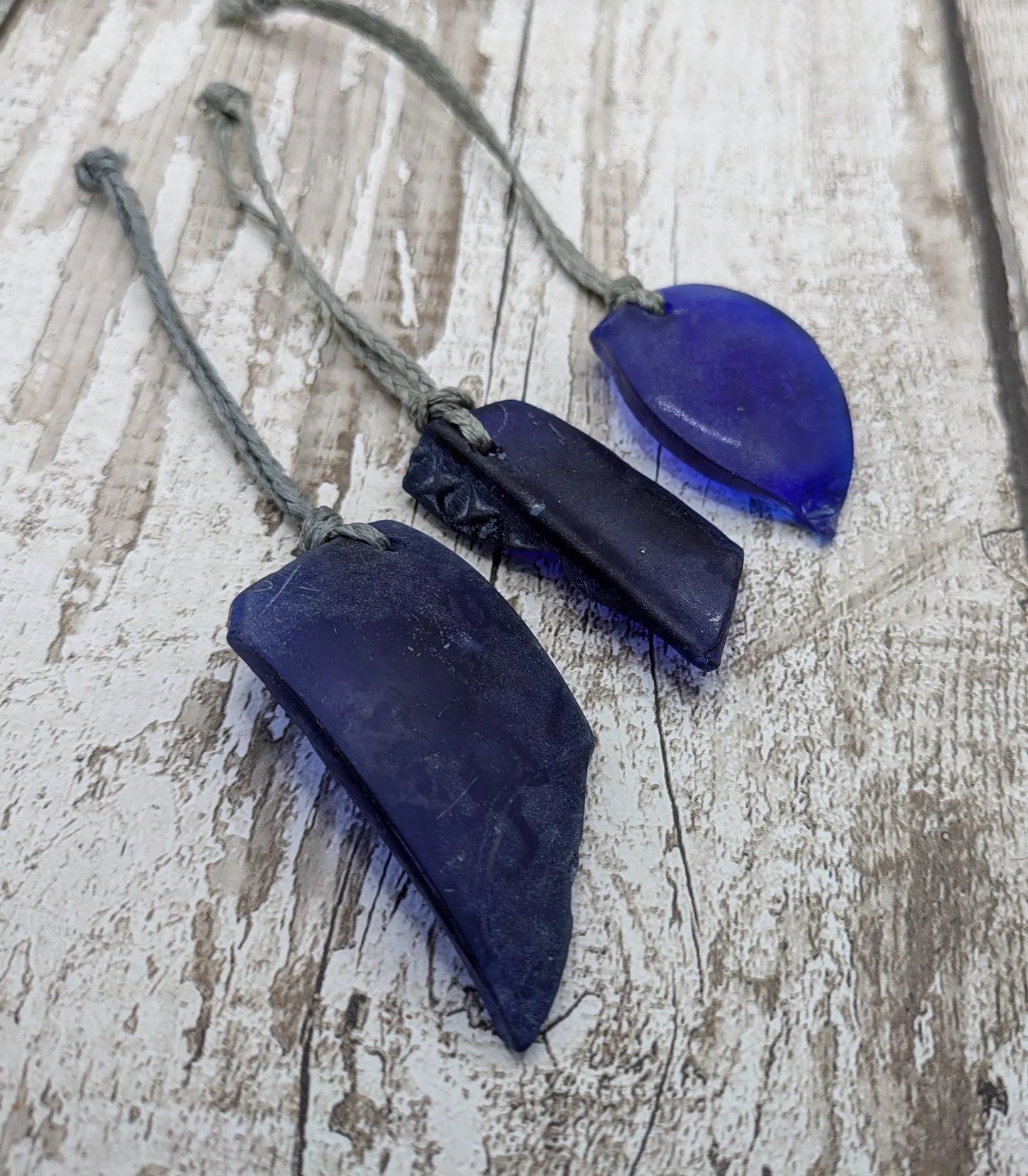 Dark Blue Sea Glass Christmas Tree Decorations - 3 Pack