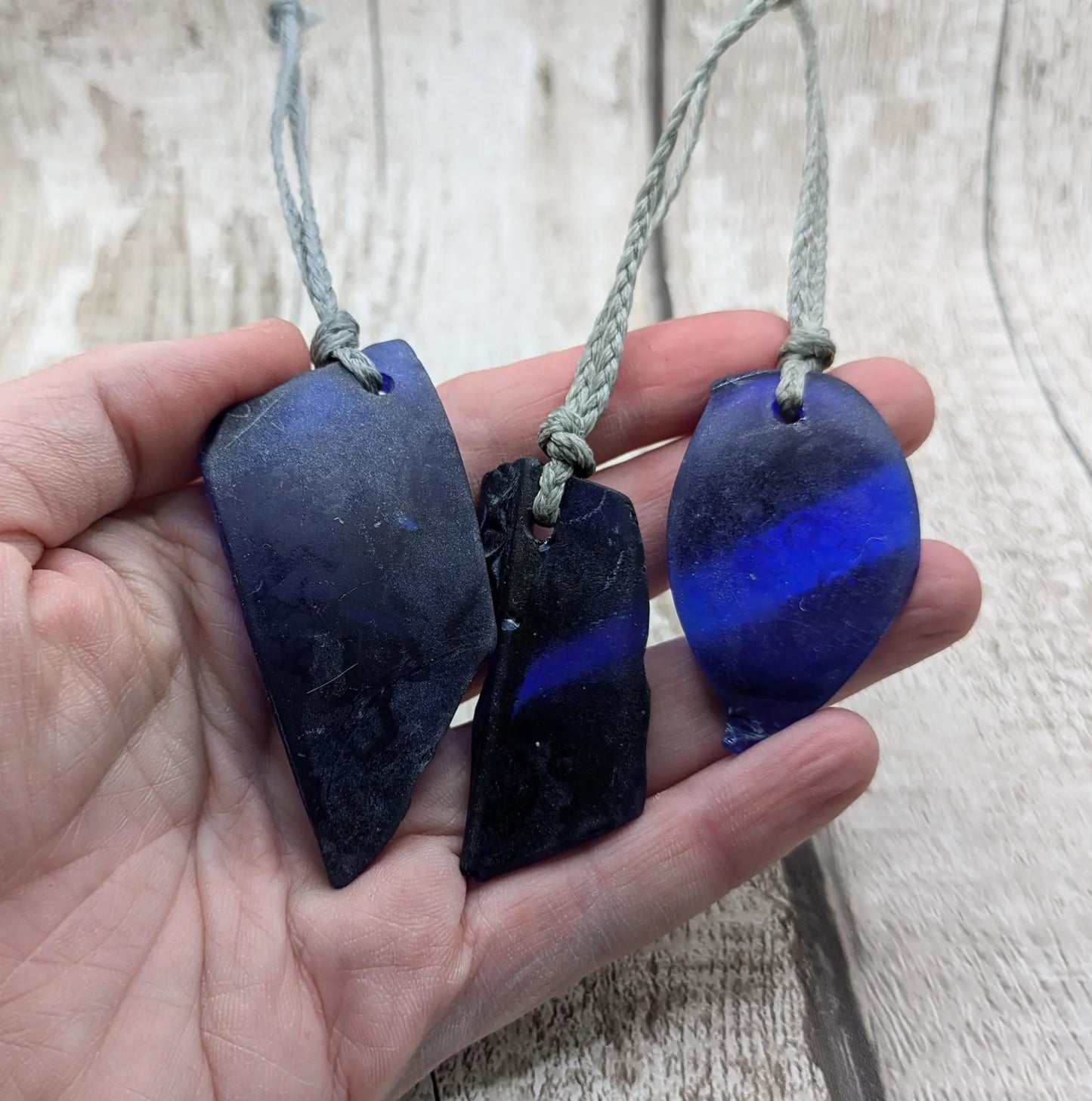 Dark Blue Sea Glass Christmas Tree Decorations - 3 Pack