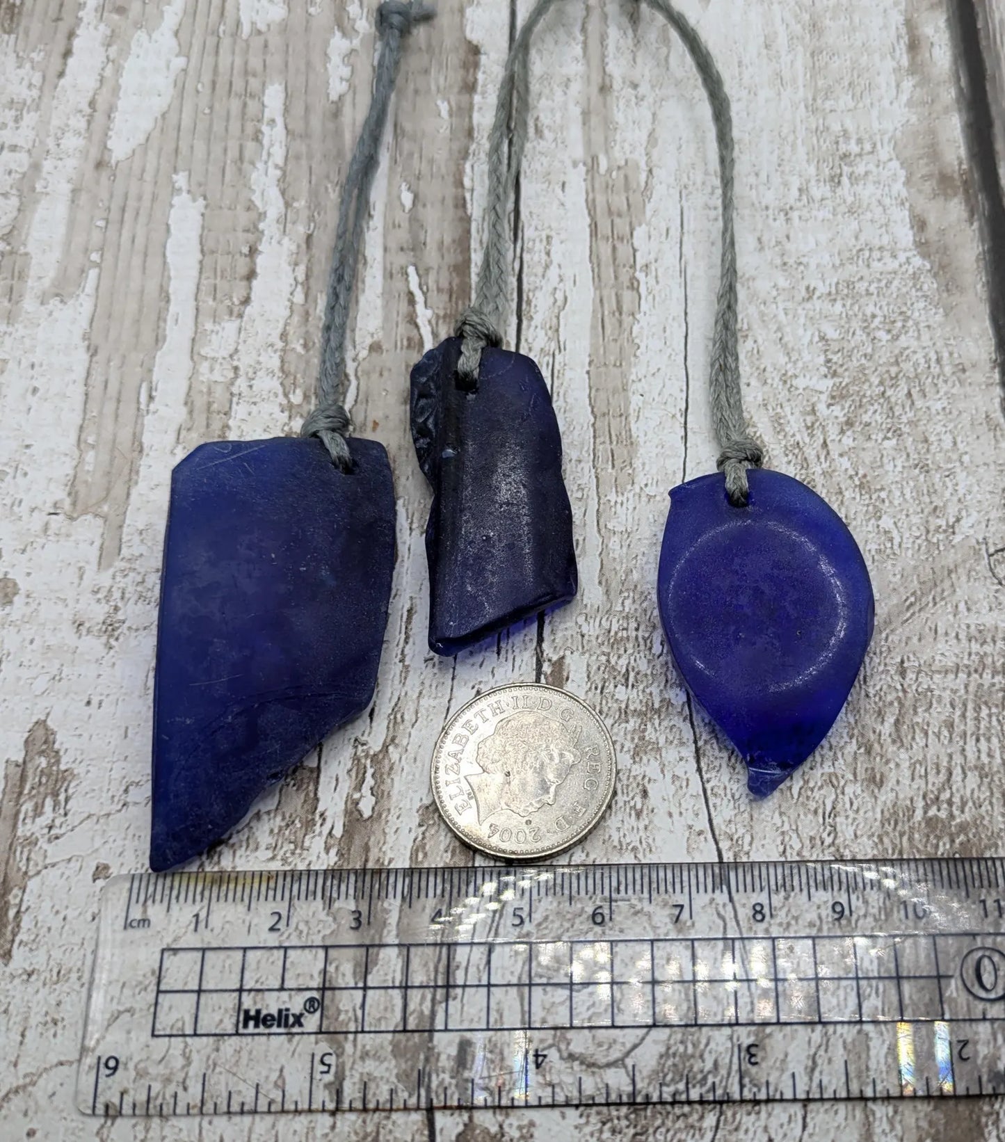 Dark Blue Sea Glass Christmas Tree Decorations - 3 Pack