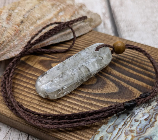 Sheppy selenite, tumbled and polished pendant.