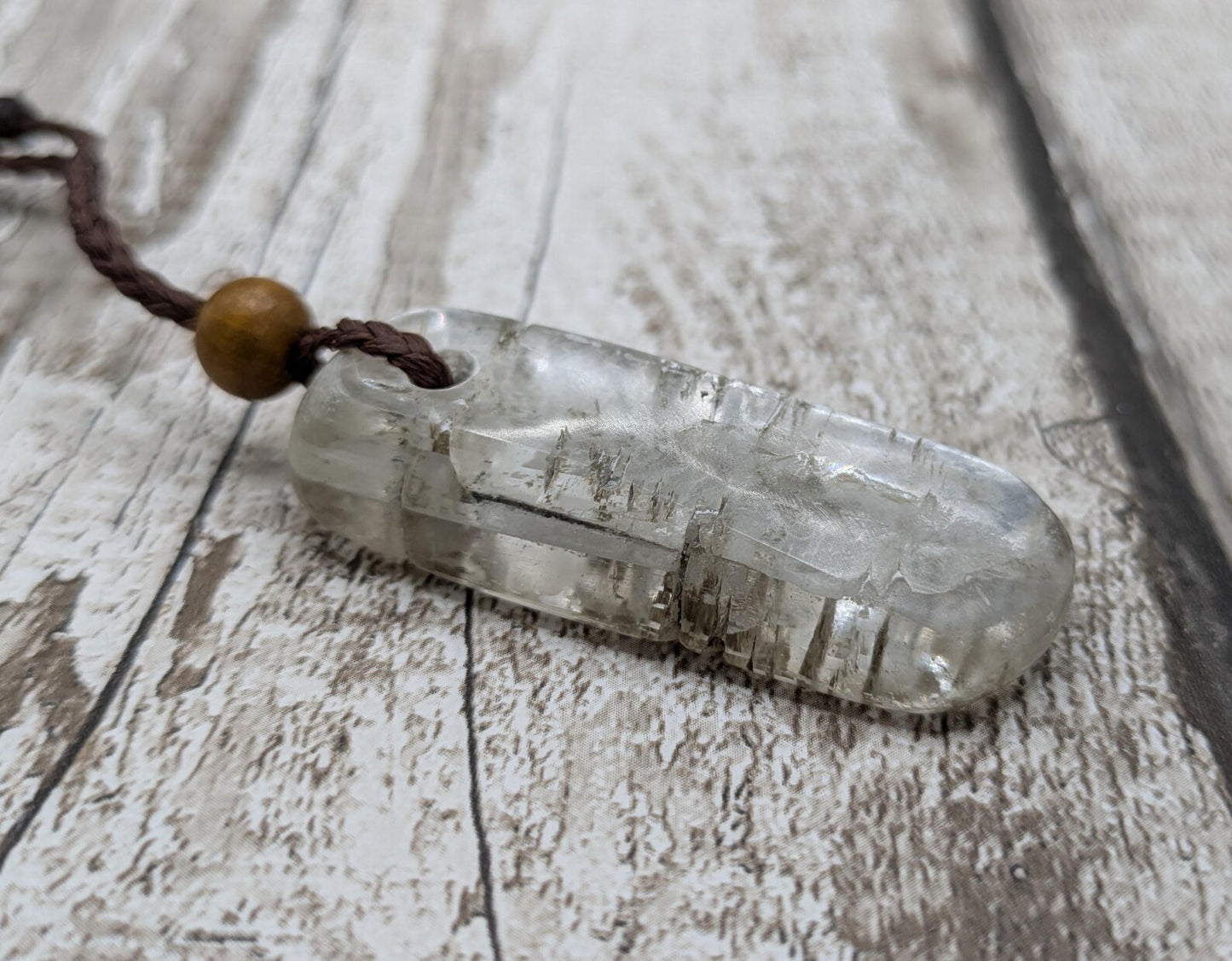 Sheppy selenite, tumbled and polished pendant.