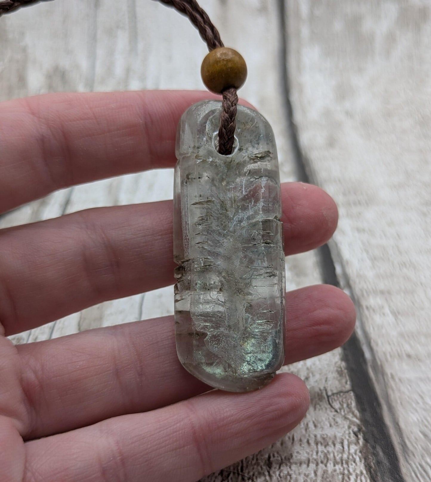 Sheppy selenite, tumbled and polished pendant.