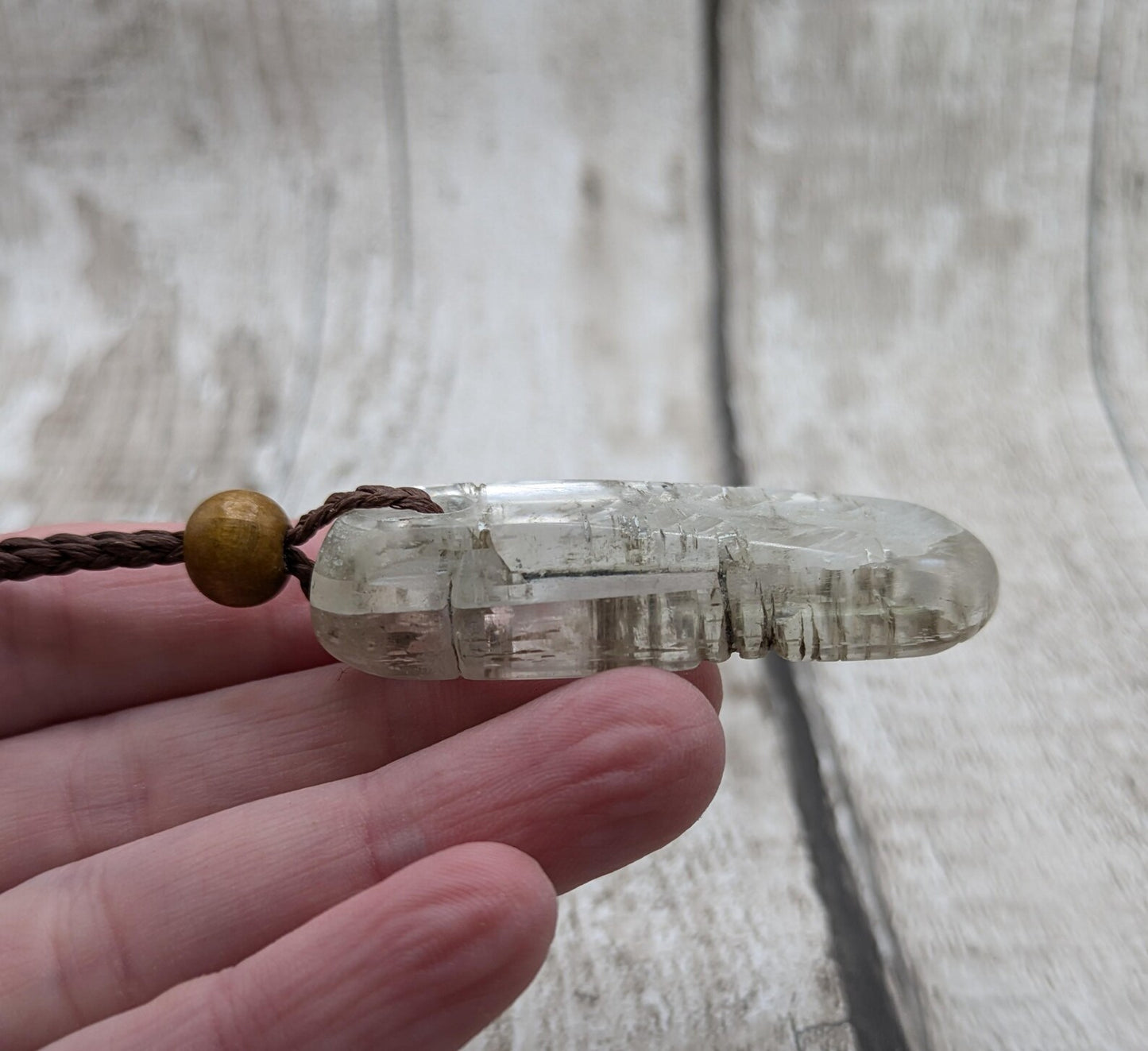 Sheppy selenite, tumbled and polished pendant.