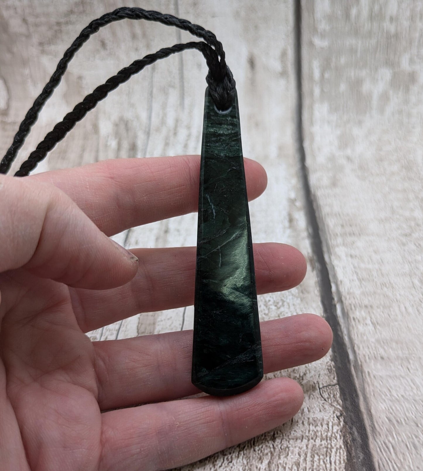 New Zealand serpentine roimata teardrop pendant.