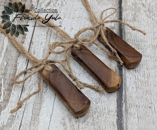 3 pack Laburnum wood roimata drop Christmas decorations.