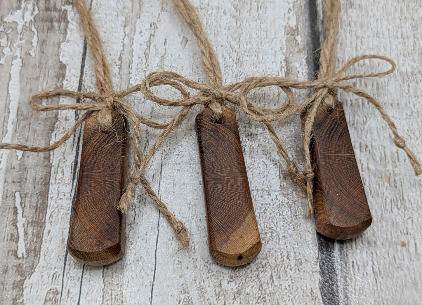 3 pack Laburnum wood roimata drop Christmas decorations.