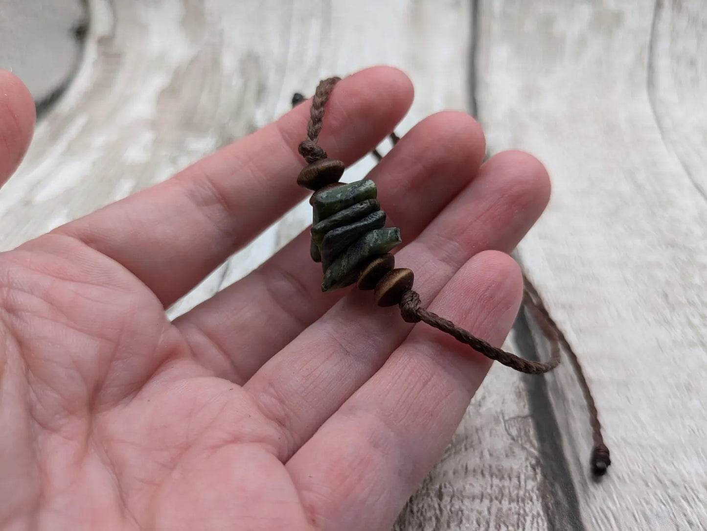 Haast pass serpentine Pounamu chip bracelet.