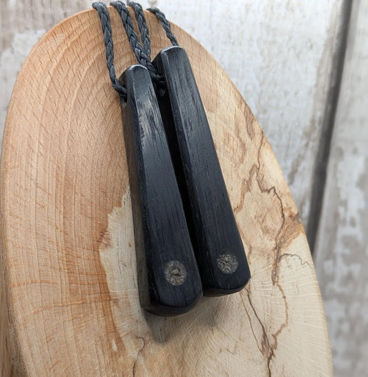 Fenland Bog Oak Roimata Pendant with Avebury Sarsen Inlay – Ancient Talisman | Wiccan, Druidic, or Pagan spiritual Ancestral Jewellery.