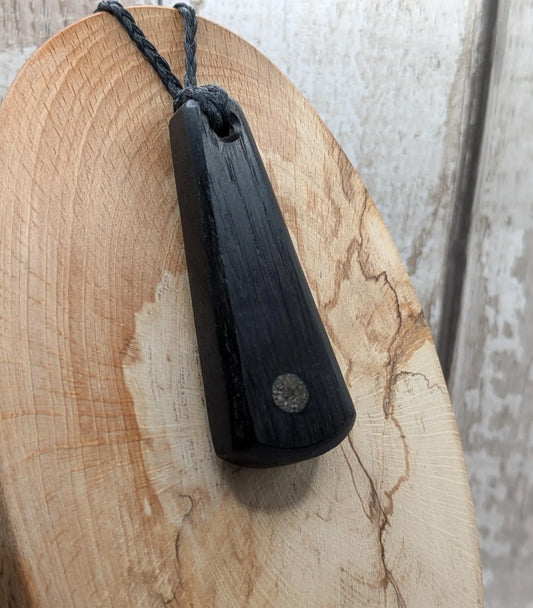 Fenland Bog Oak Roimata Pendant with Avebury Sarsen Inlay – Ancient Talisman | Wiccan, Druidic, or Pagan spiritual Ancestral Jewellery.