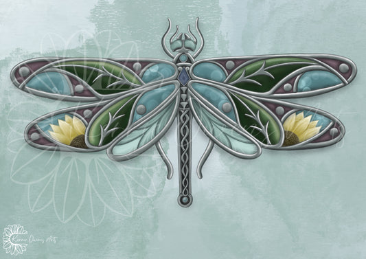 Stained glass dragonfly 2.0 poster print.