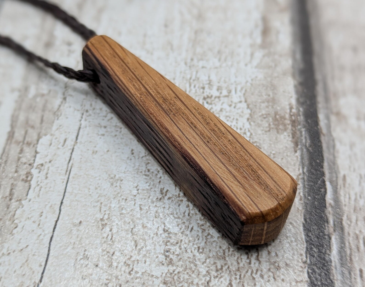 Whiskey barrel stave oak wood roimata tear drop pendant